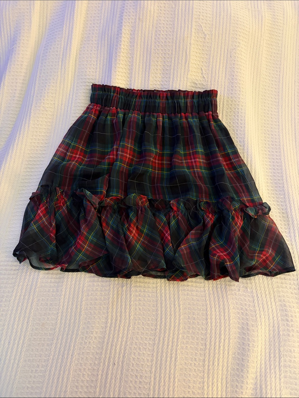 Vineyard Vines Women's Red and Green Plaid Ruffle Skirt